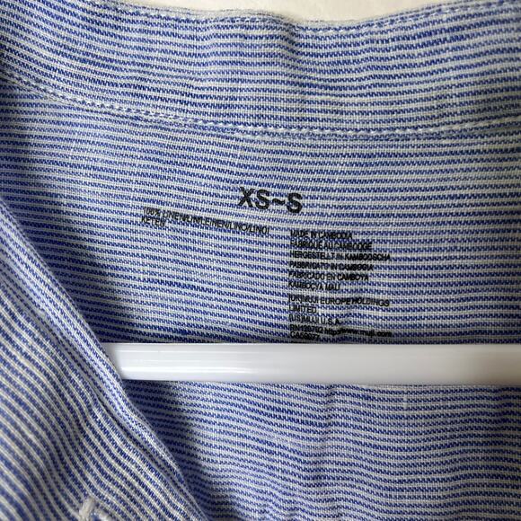 100% Linen Blouse Top XS/S Blue Striped Oversized Long Sleeve Coastal - Picture 3 of 4